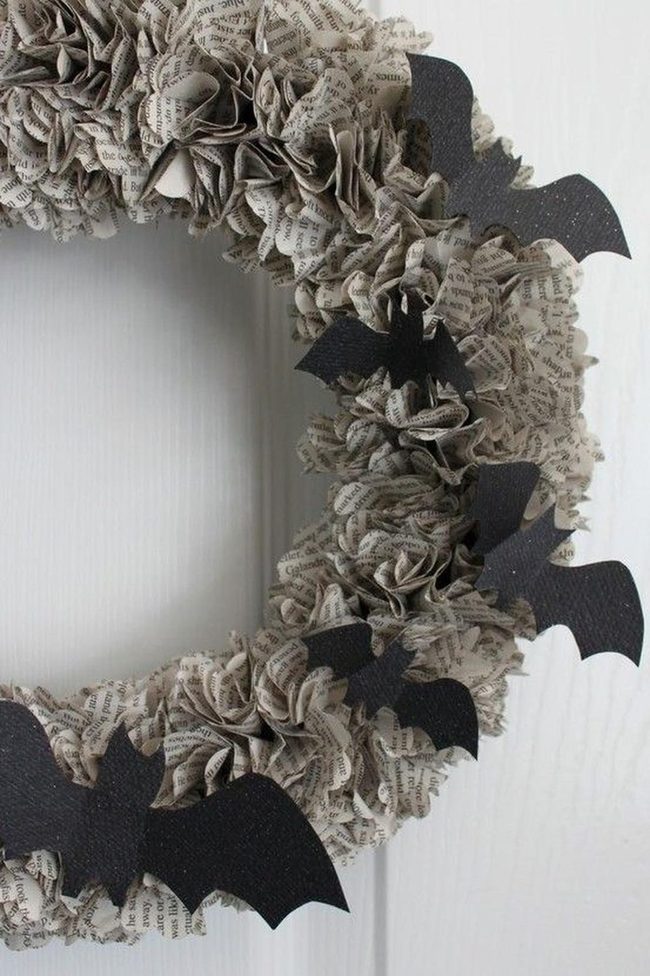 Vintage Book Pages Halloween Wreath