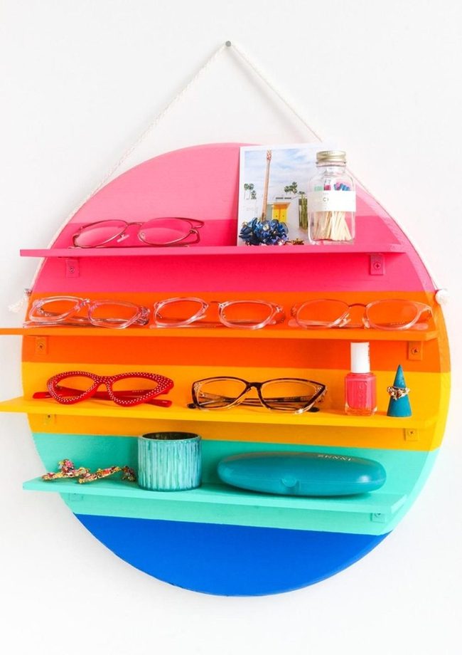 Rainbow Paint Splashed Wooden Shelves