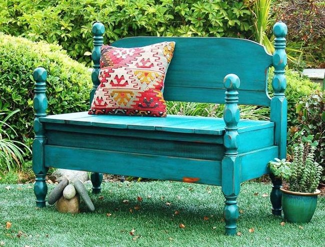 Painted Bedframe Porch Bench