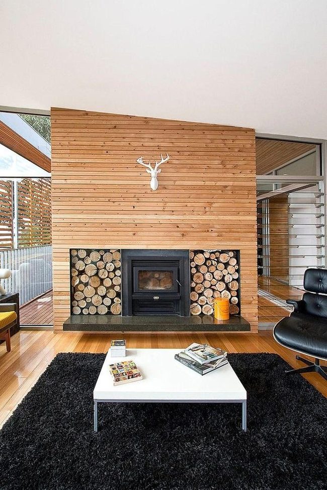 Black Fireplace Wooden Warmth