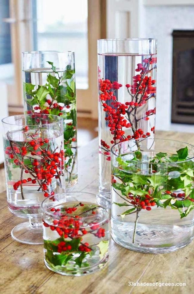 Glass Vase With Holly And Fir