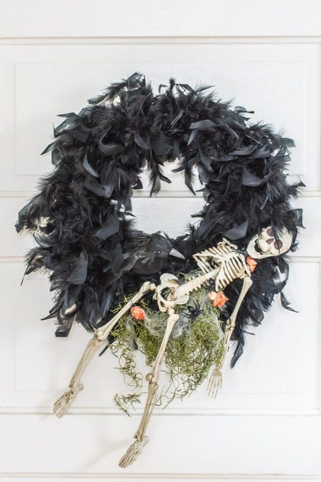 Black Feathers Skeleton Orange Flowers