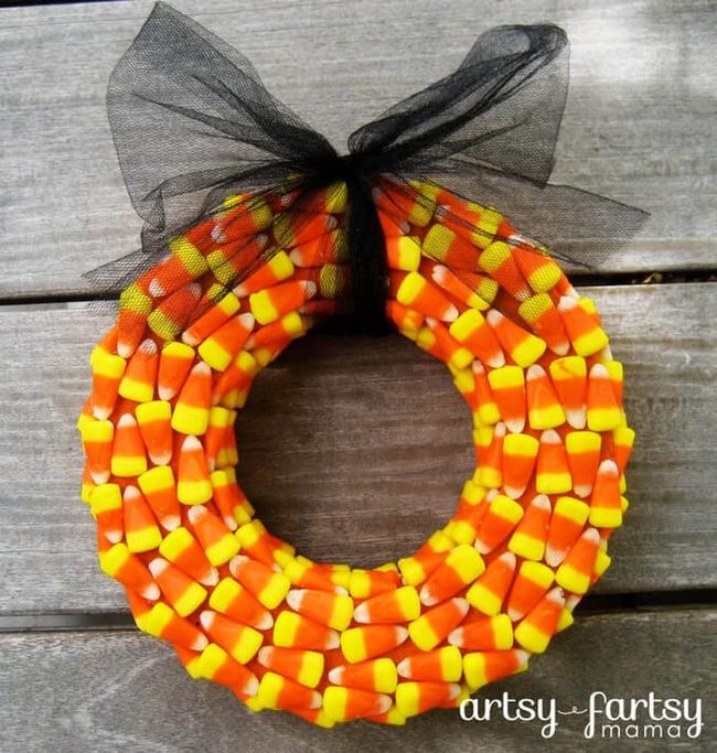 Bright Candy Corn Halloween Wreath