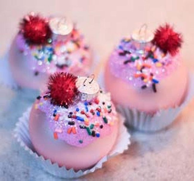 Pink Glitter Cupcake Ornaments