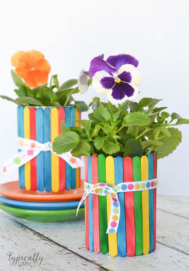 Painted Craft Stick Flower Pots