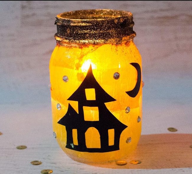 Silver Glitter Haunted House Lantern