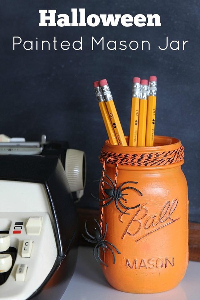 Orange Glass Jar Halloween Workspace
