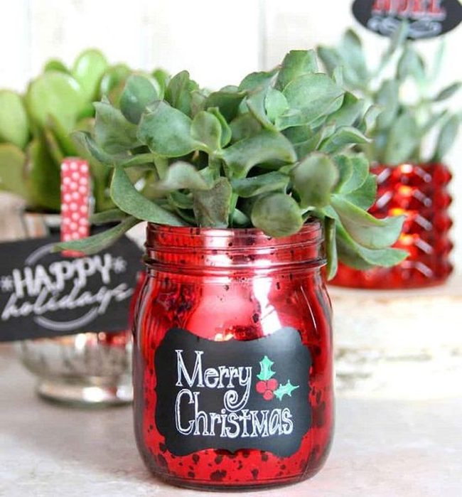 Shimmering Succulents In Painted Jars