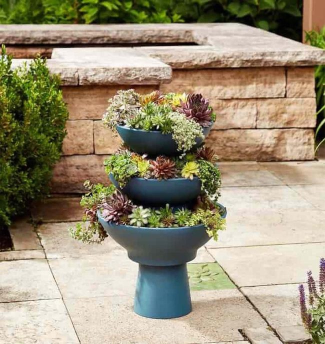 Stacked Succulents Green Tower