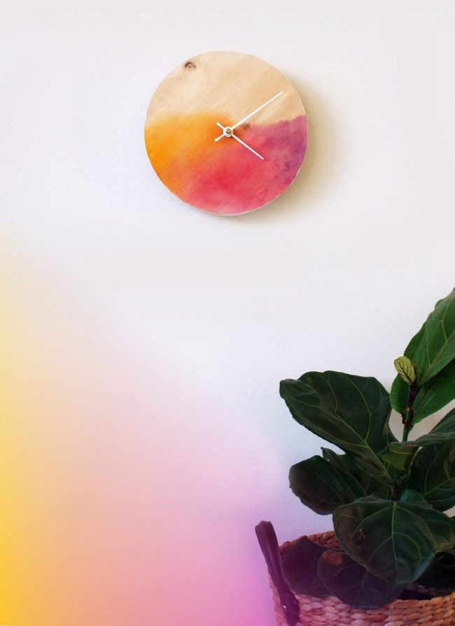 Orange Wood Clock With Shadow Depth