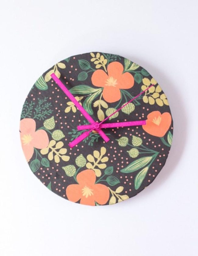 Orange Flowers Dark Wall Clock