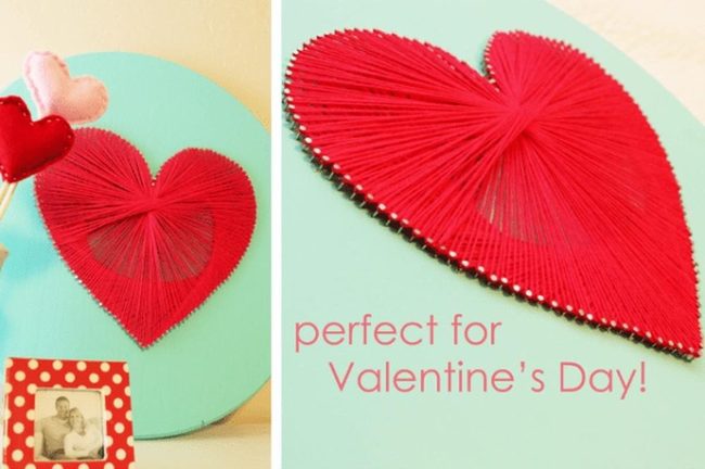Red String Hearts On Blue