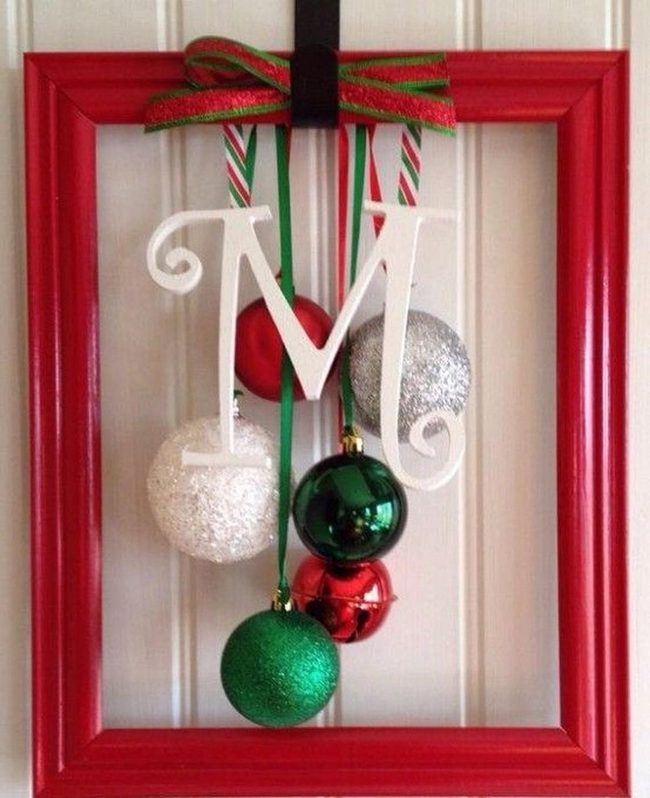 Red Frames With Cascading Christmas Balls