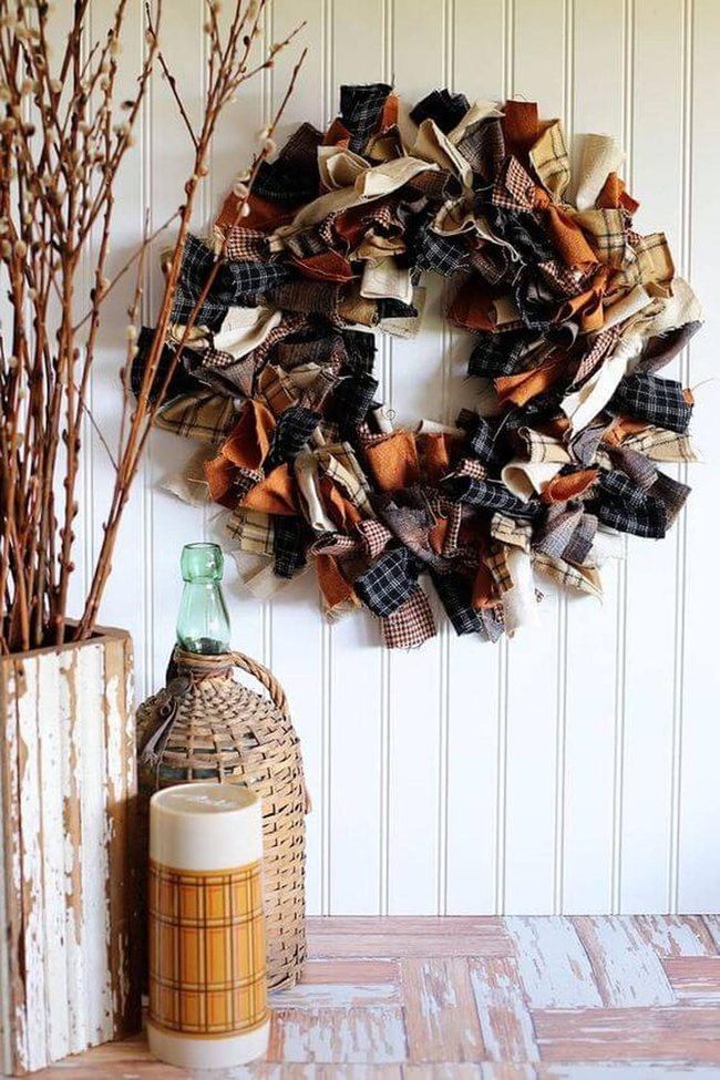 Burnt Orange Plaid Fabric Wreath