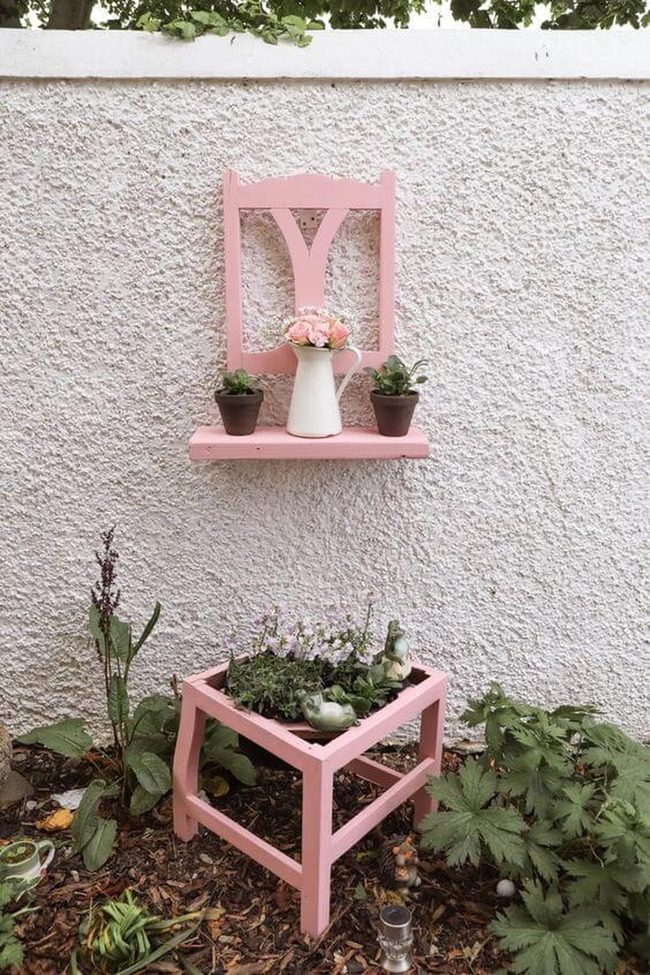 Pastel Pink Chair Planter Wall