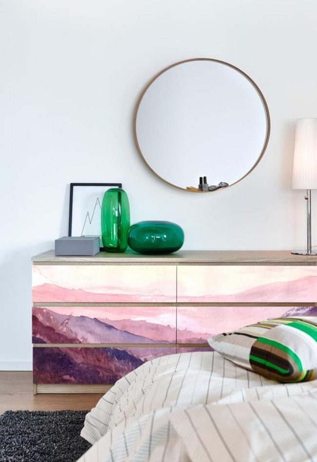 Pink Mountain Dresser With Green Glass
