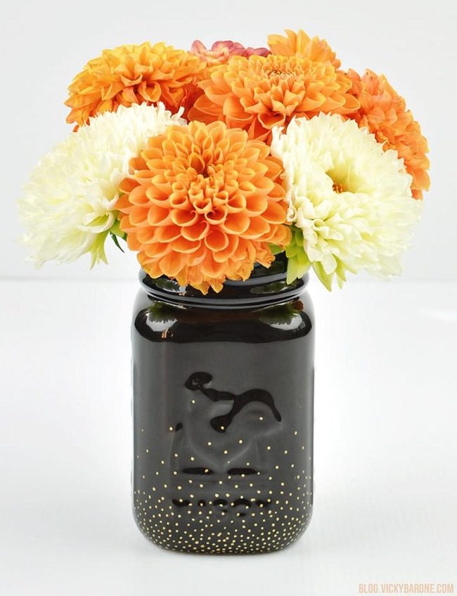 Orange Blooms Black Gold Jar