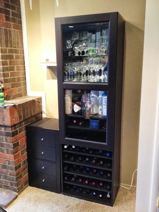 Dark Wood Bar Cabinet With Glass Doors