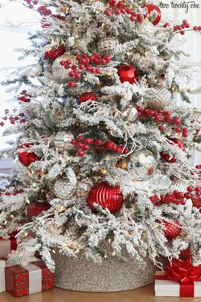 Silver And Red Frosted Tree