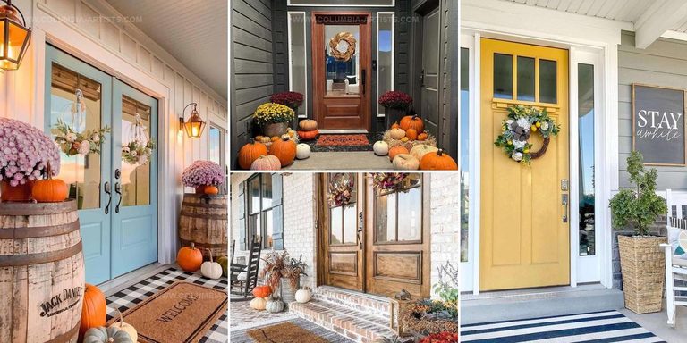 1104595 Farmhouse Front Door Fall Wreath Ideas