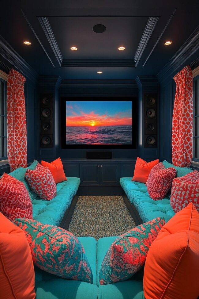 Bold and Vibrant Preppy Media Room