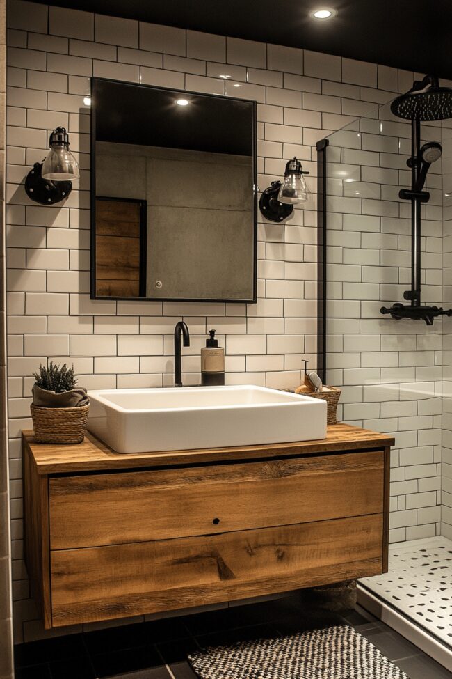 Subway Tiled Industrial Bathroom