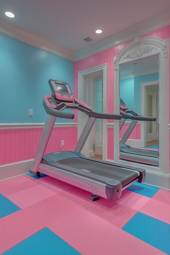 Youthful Pink and Blue Home Gym Design
