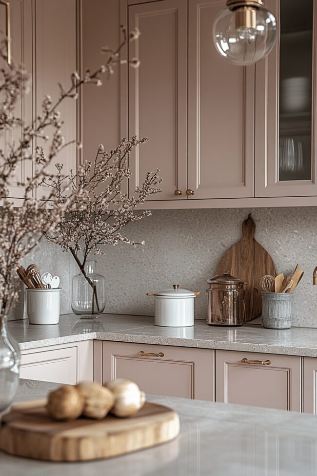 Subtle Pink & Taupe Accents Kitchen