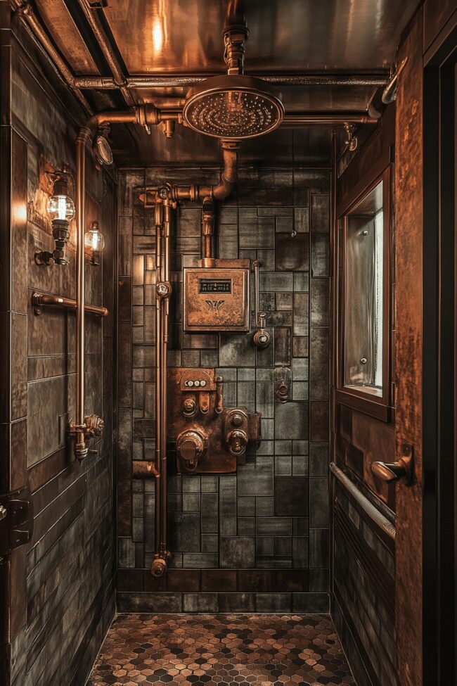 Exposed Pipes and Concrete Washrooms