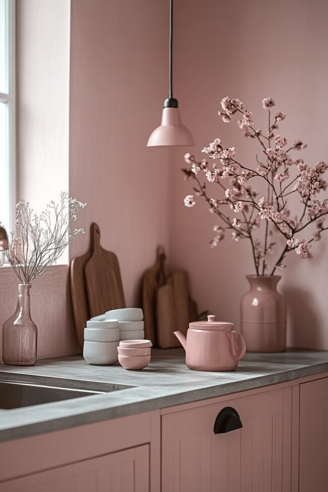 Simple Salmon Pink Kitchen