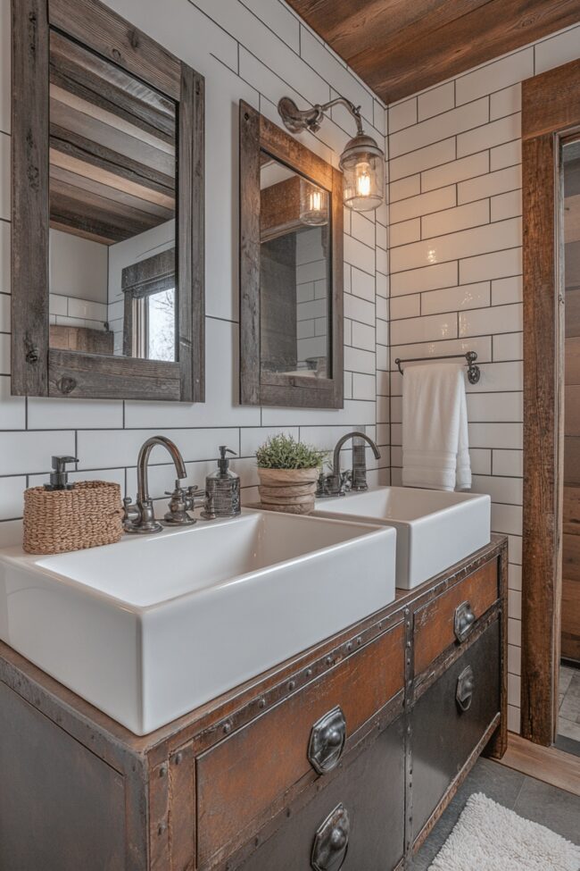 Riveted Metal Detailing in Industrial Bathroom