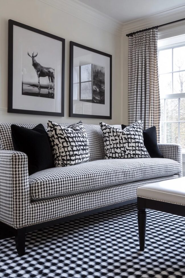 Sleek Houndstooth Living Room Style