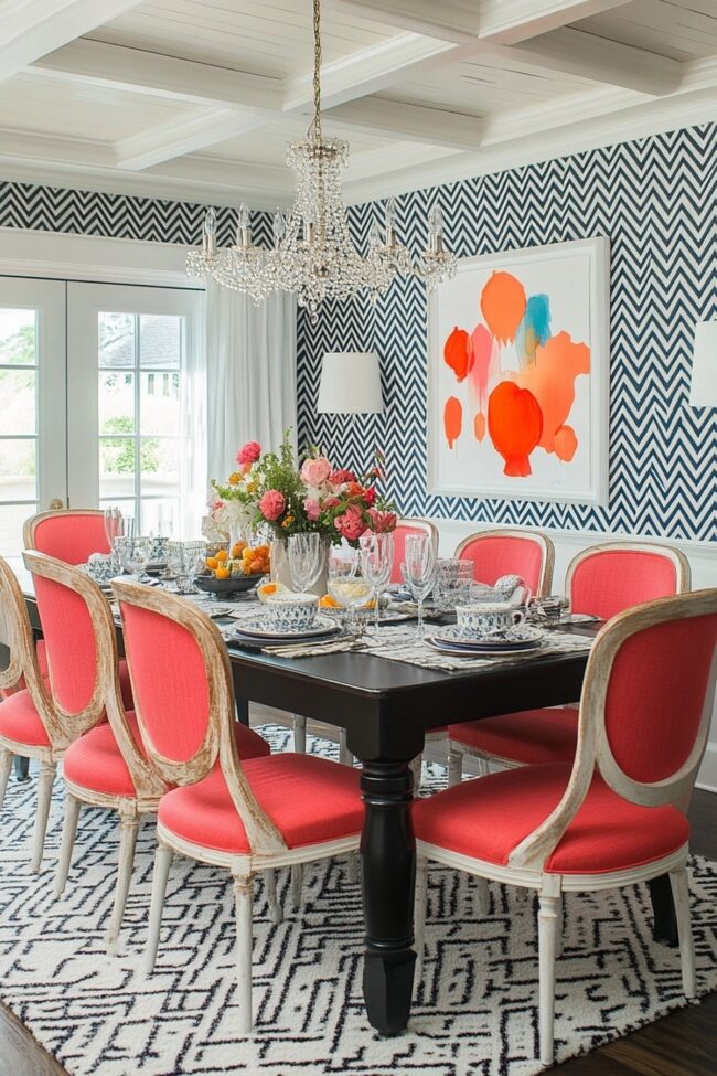 Patterned Preppy Dining Room Style