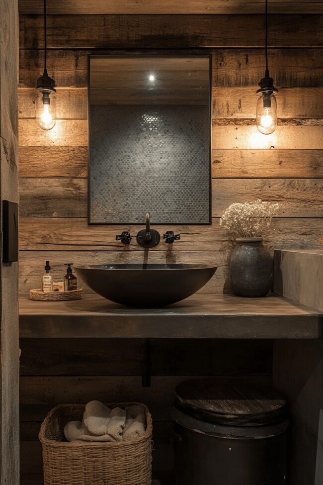 Rustic Industrial Washroom with Metal Touches