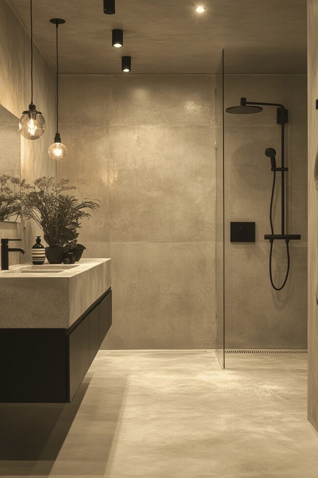 Chic Concrete Industrial Bathroom