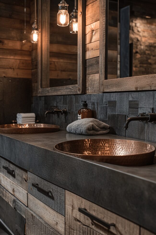 Mixed Metal Eclectic Industrial Bathroom