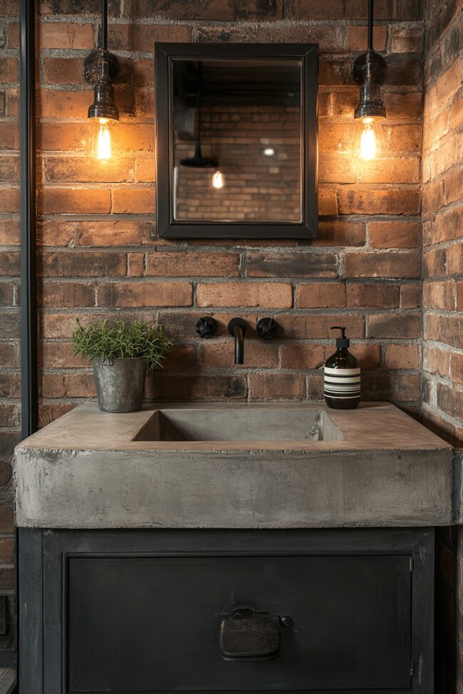 Exposed Brick Industrial Bathroom