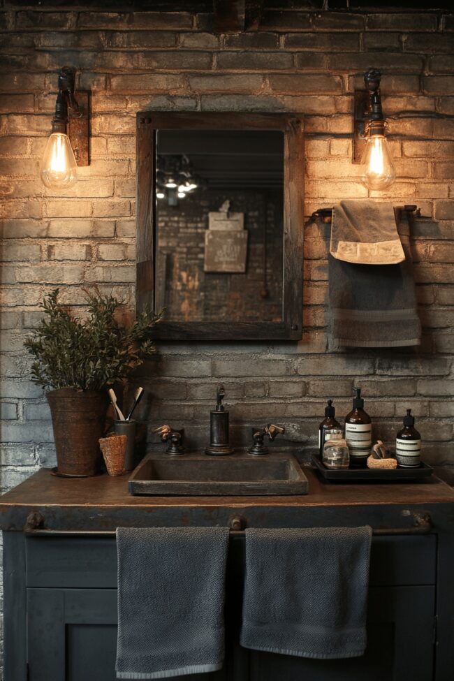 Artistic Industrial Bathroom with Metal Art