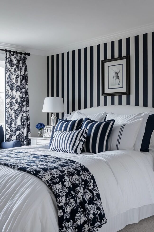 Nautical-Inspired Navy and White Bedroom